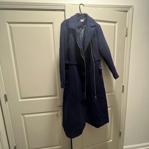 Venus Long Navy Asymmetrical Zip Coat Size 8 (fits like size 12)